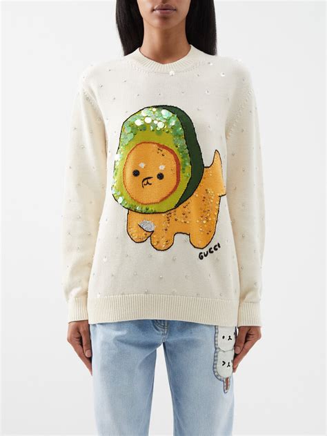 Gucci X Pikarar Sequinned Kawaii Intarsia Wool Sweater Editorialist