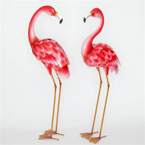 Bits And Pieces Set Of Two 2 Metal Flamingo Garden Statues Durable Outdoor Sculptures Make