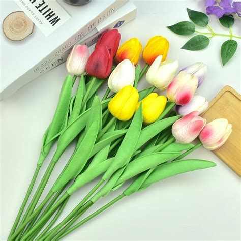 Wynott Pcs Artificial Flowers Tulips Fake Tulips Bouquet Latex Tulips