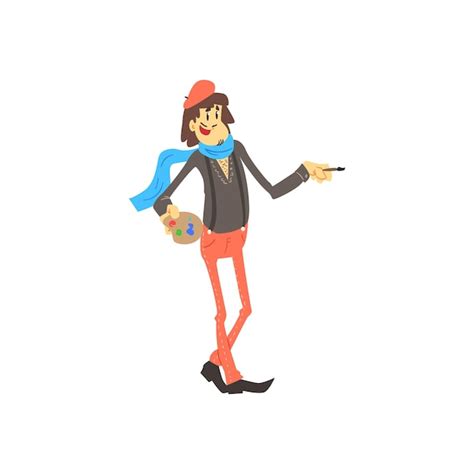 Premium Vector Painter Wearing A Beret Cute Cartoon Style Flat Vector