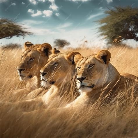 Premium AI Image | Lion in the savanna