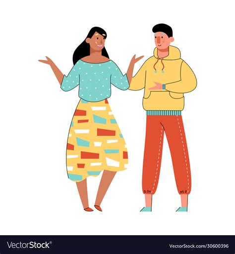 Two People Talking Happy Cartoon Couple Having Vector Image