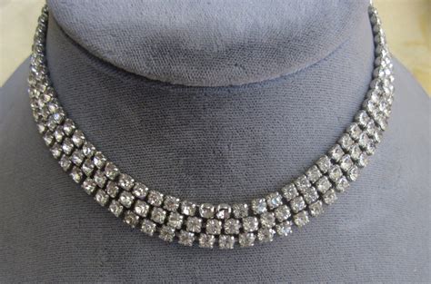 Vintage 3 Row Rhinestone Choker Necklace by CornermouseHouse