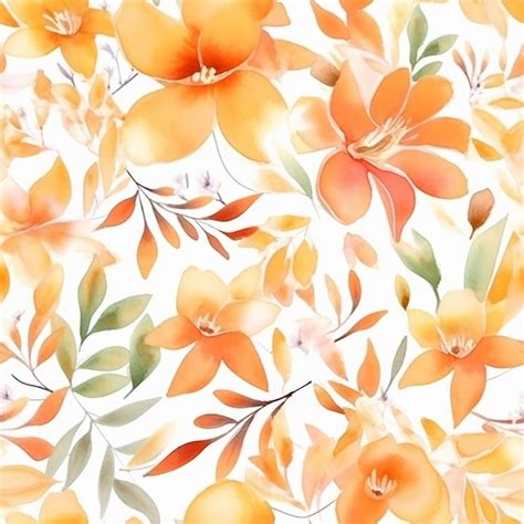 Premium Ai Image A Seamless Pattern With Orange Flowers And Leaves