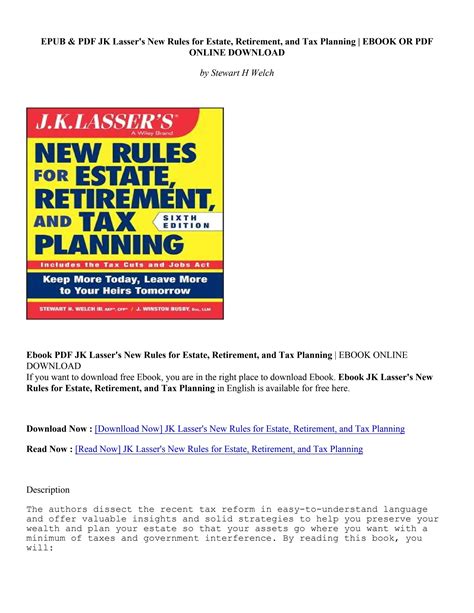 Download Book Jk Lassers New Rules For Estate Retirement And Tax