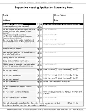 Fillable Online Supportive Housing Application Screening Form Fax Email