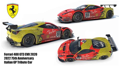 Ferrari 488 Gt3 Evo 2020 75th Anniversary Imola Tribute Iracing Number