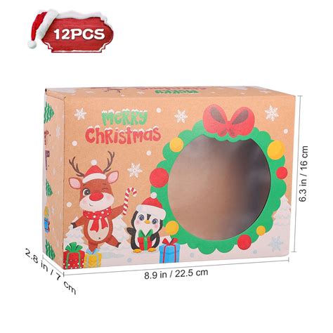 EXCEART 12pcs Christmas Cookie Boxes Kraft Bakery Treat Boxes with 22m ...