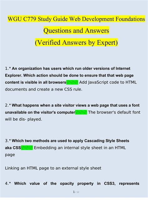 WGU C779 Web Development Foundations Study Guide Questions And Answers