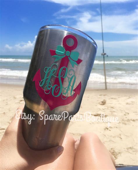 Monogram Anchor And Bow Vinyl Decal Sticker For Yeti Cups Free Shipping