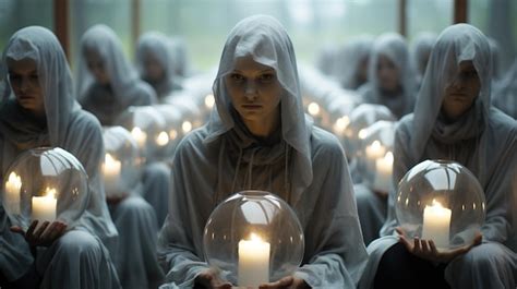 Premium Photo A Group Of People Wearing White Robes Holding A Candle