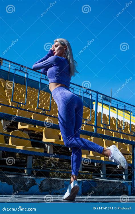 Sportive Woman In Sportswear Woman On Stadium Gym Female Trainer Workout Yoga Coach Sport