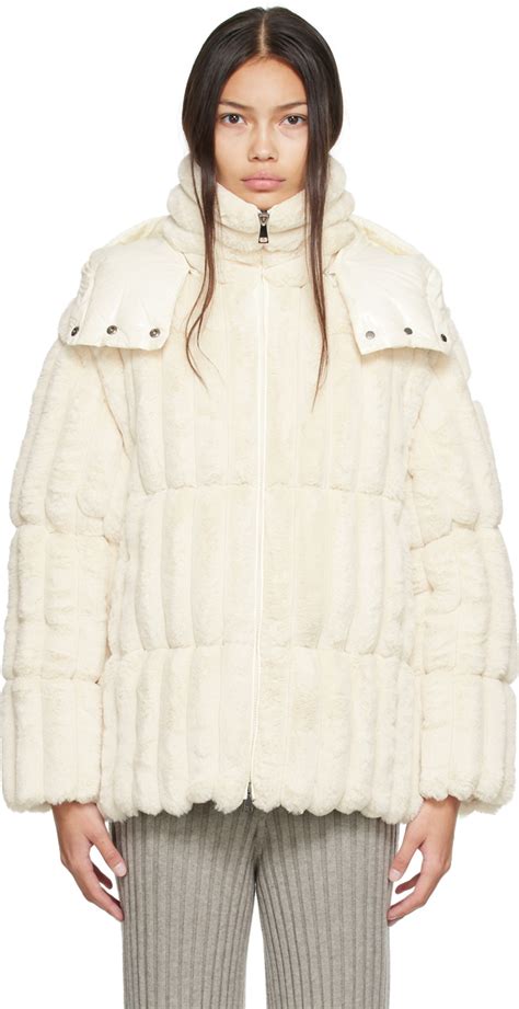 Moncler Blouson Fare Blanc En Fourrure Synth Tique Rembourr En Duvet