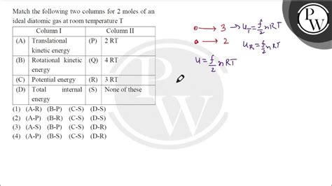 Match The Following Two Columns For 2 Moles Of An Ideal Diatomic Gas At Room Temperature Mat