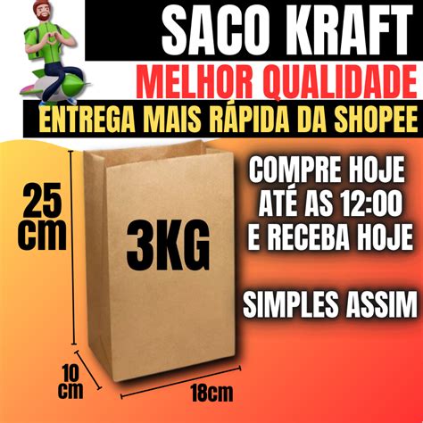 Saco Kraft Embalagem De Papel Craft Sos Para Delivery De Lanche Ou