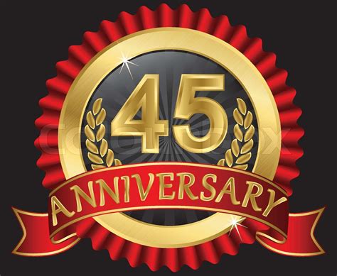 45 Years Anniversary Golden Label With Ribbons Vector Illustration