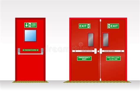 Set Of Fire Door Exit Isolated Or Fire Emergency Exit Door Or Red Door