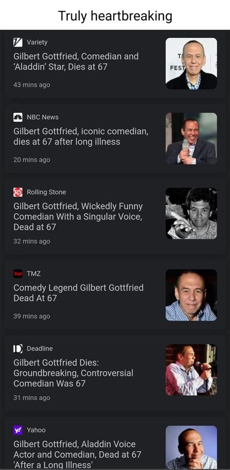 Truly Heartbreaking Variety Gilbert Gottfried Comedian And Aladdin