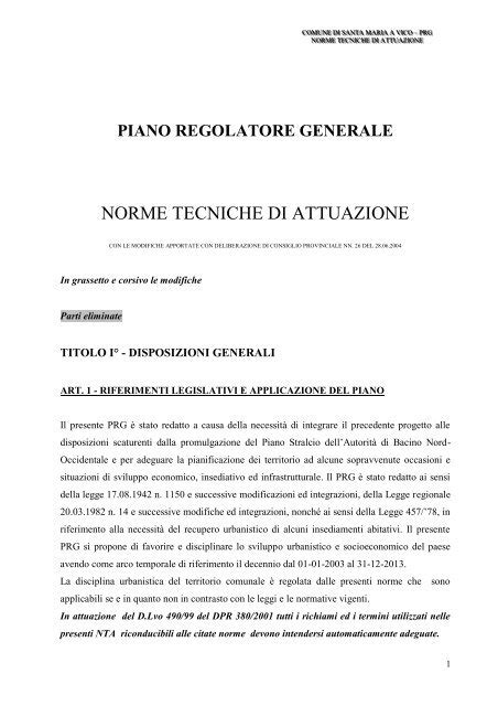 Norme Tecniche Di Attuazione Del Piano Regolatore Generale