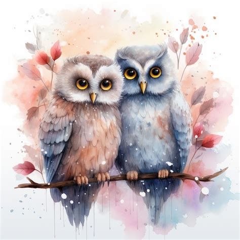 Premium Ai Image There Are Two Owls Sitting On A Branch With Leaves