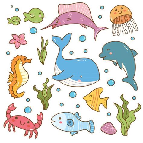 Set Of Sea Animal Kawaii Set Kawaii Doodles Mini Drawings Doodle Images