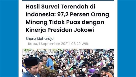 Minang Keren Hasil Survei Terendah Di Indonesia Persen Orang