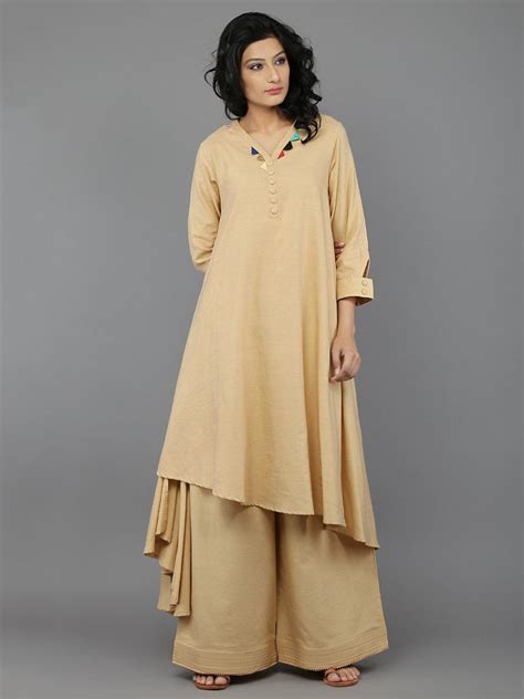 Beige Multi Patang Khadi Kurta With Palazzo Set Of Khadi Kurta