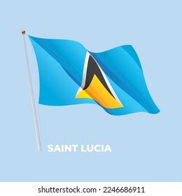 Saint Lucia National Flag Waving Flagpole Stock Vector Royalty Free