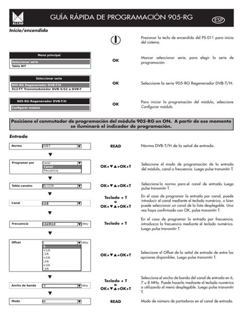 guía rápida de programación 905 rg