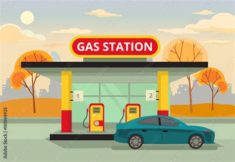 Petrol gas station. Vector flat illustration Stock Vector | Adobe Stock