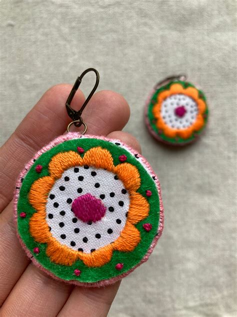 Handmade Colorful Embroidered Earrings Etsy