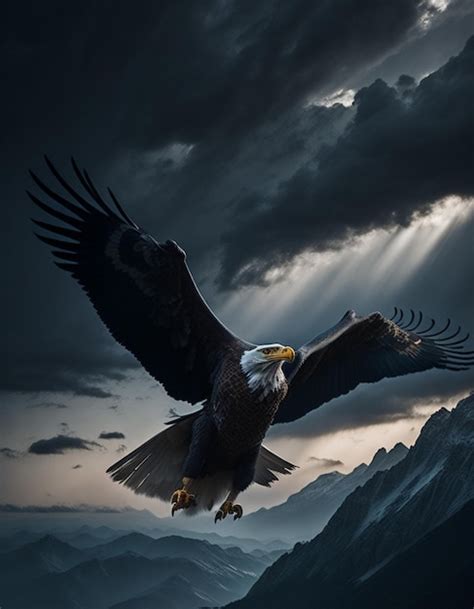 Premium AI Image A Majestic Eagle Soaring Through A Cloudy Sky