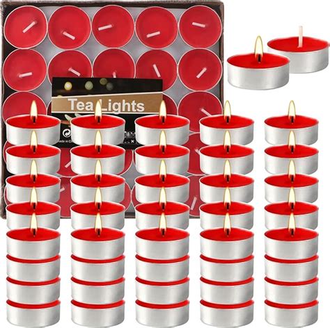 50pcs Red Tea Light Candles Long Burning Tealights Unscented Tea Lights Red Tealight Small Red