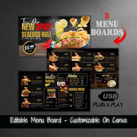 TV Menu Board Static Template Digital Menu Board Template Food Menu ...