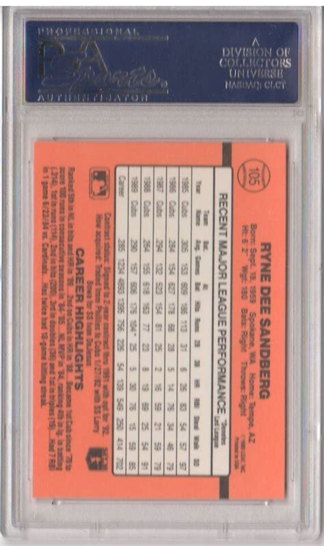 1990 Donruss 105 RYNE SANDBERG PSA 9 Mint Chicago Cubs EBay