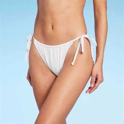 Wild Fable Swim Wild Fable Womens Sidetie Adjustable Coverage High Leg Bikini Bottom White M