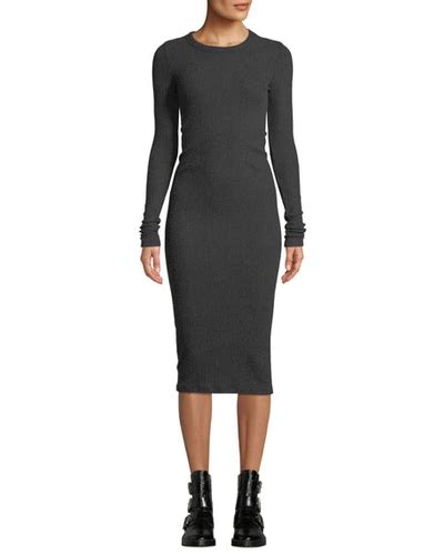 Enza Costa Ribbed Keyhole Back Long Sleeve Midi Dress In Charcoal