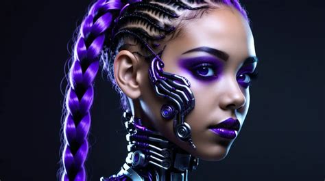 Futuristic Beauty Stunning Cyborg Woman With Purple And Black