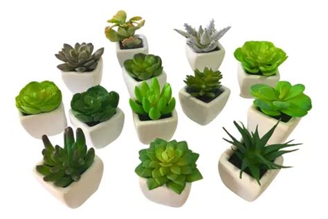 Kit Mini Plantas Suculentas Artificiais Vasinho Cer Mica