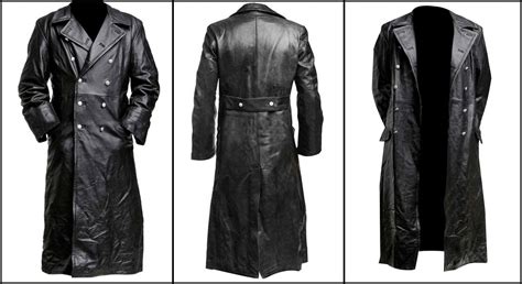 German Classic Officer Ww2 Military Uniform Black Leather Trench Coat