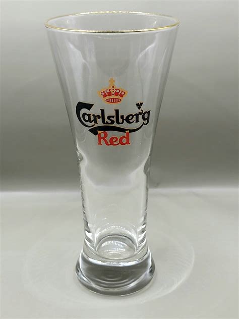 Vintage Carlsberg Red Danish Flare Beer Glass Tall Gold Rim Etsy