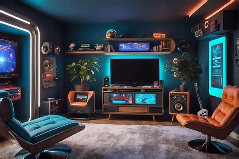 Premium Photo | RetroFuturistic Gaming Room Vintage and Modern Fusion