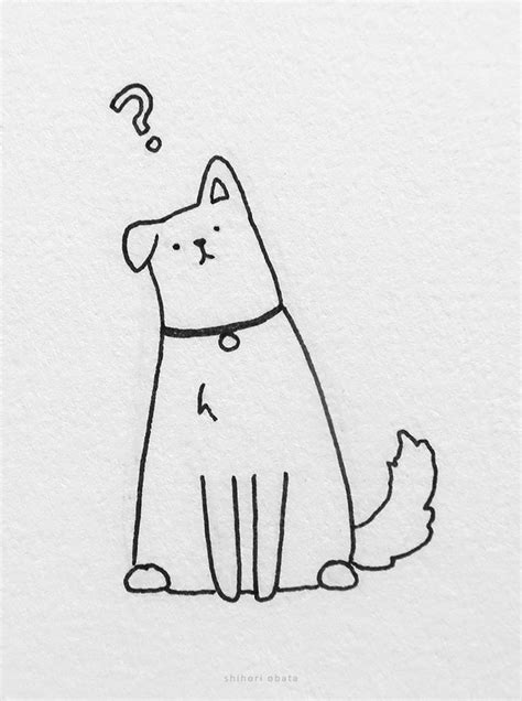 a black and white drawing of a dog with a question mark on it's head