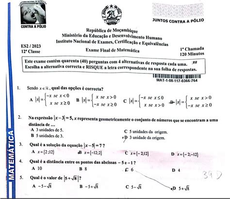 Baixar Exame De Matemática 12 Classe De 2023 A Pergunta é Irás Ler