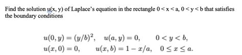 Solved Find The Solution U X Y Of Laplace S Equation In Chegg