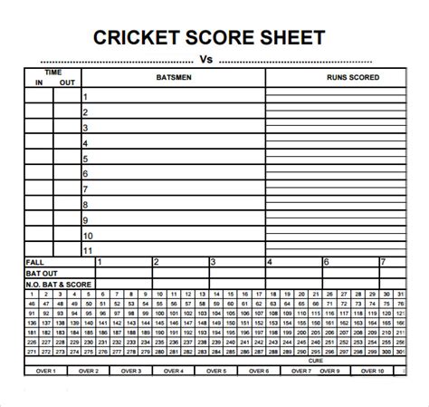 Printable Cricket Score Sheet Printable Word Searches