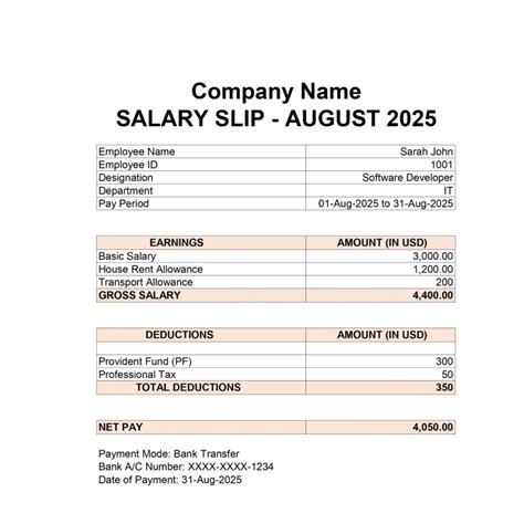 salary pay slip templates word excel