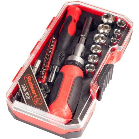 Ratcheting Screwdriver With 41 Piece Bit And Socket Set Stubby Handle Multitool With Metric