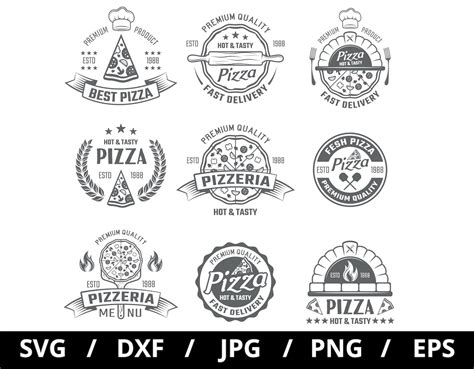 Pizzeria Logo Sets Collection Illustration Svg Pizza Hot And Tasty