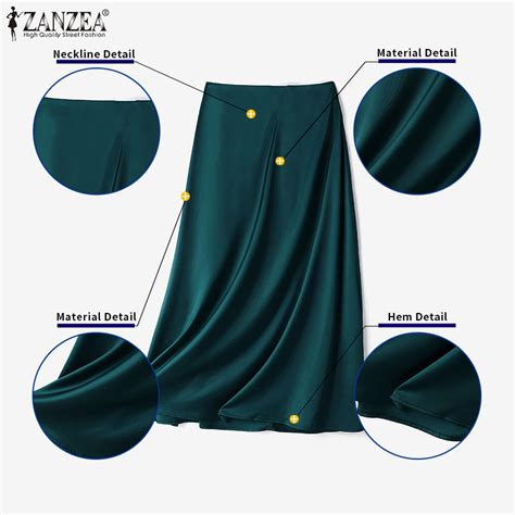 Zanzea Women Korean Elegant Fashion Side Zippers Satin A Line